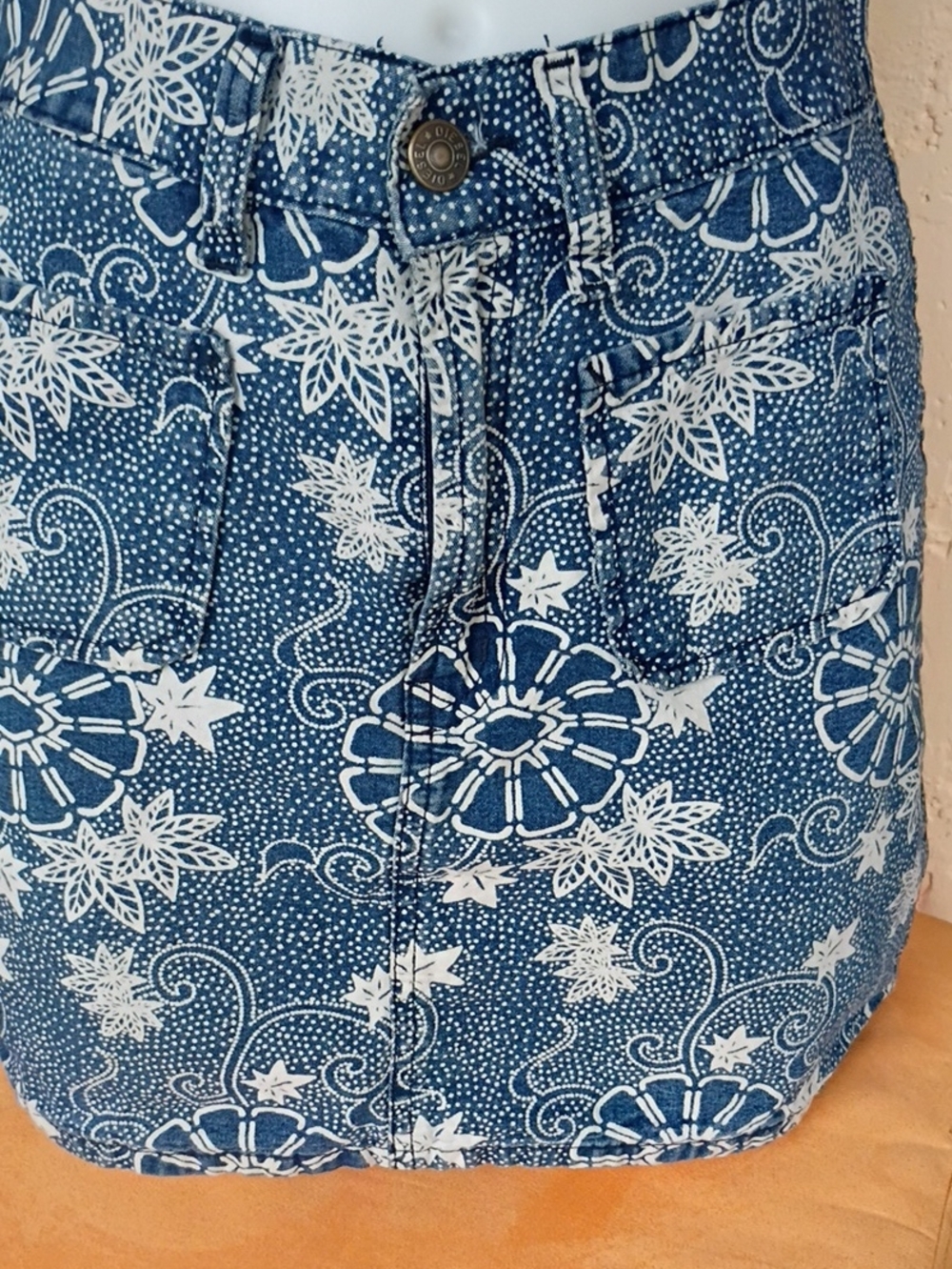 Blue Floral Print Denim Mini Skirt Vintage